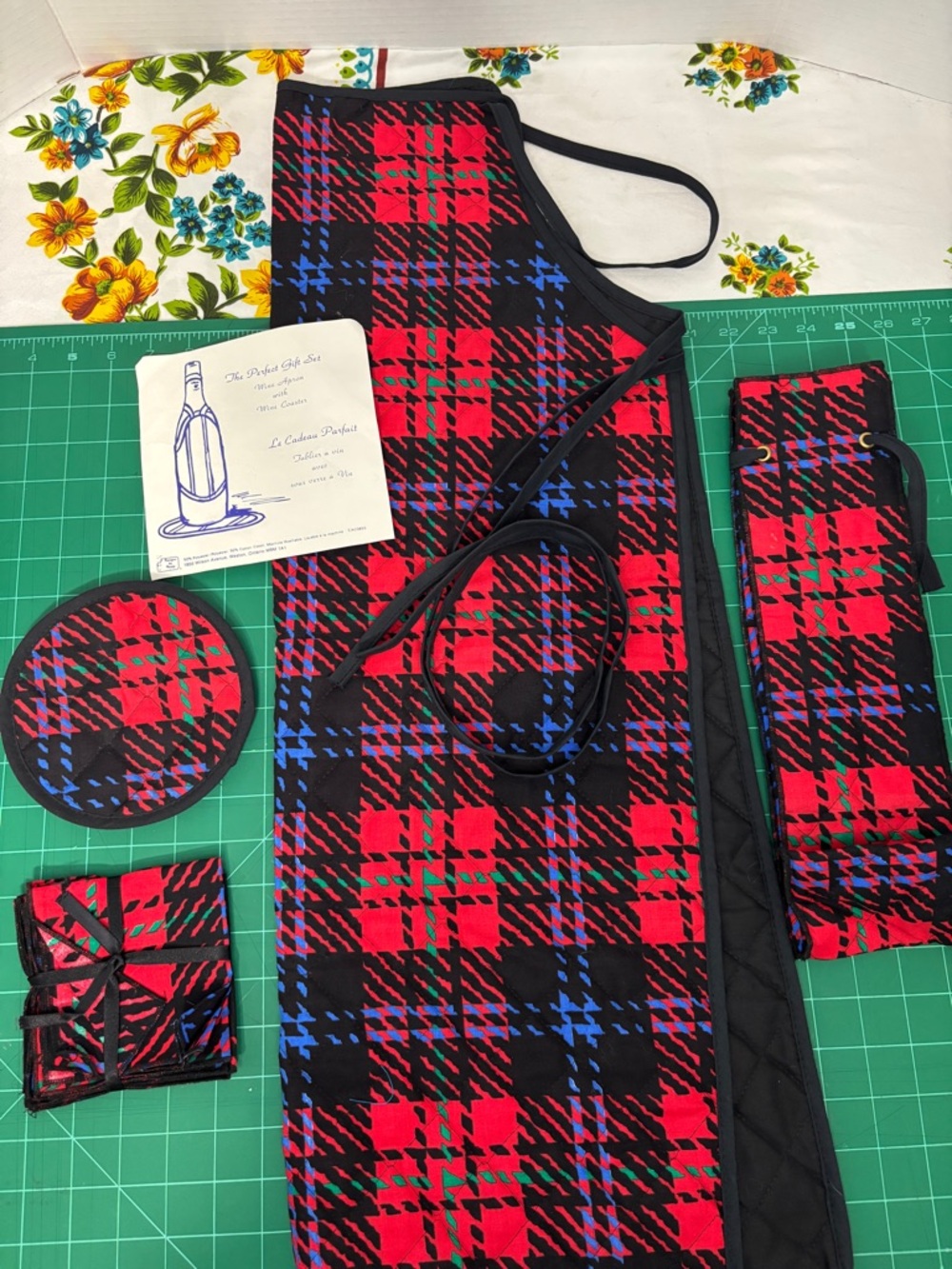 Designs by Penny The Perfect Gift Set Red Plaid Quilted Handmade Wine Apron Set